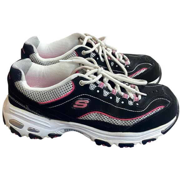 Skechers D' Lites Women's Running Sneakers US 7.5 Black Pink Leather Lace Up - Picture 9 of 9